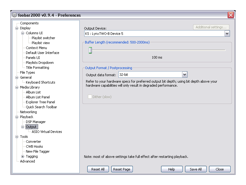 Foobar Output Settings Foobar Output Settings